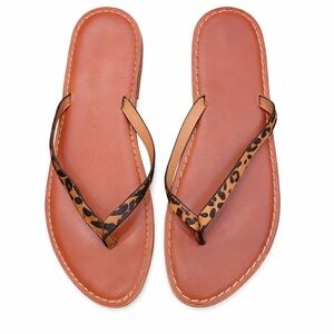 Gap Leopard Print Calf Hair Flip Flop Sandals Womens Size 10 Brown Leather bed